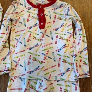 Smockingbird Pajamas size 8 10 crayons girls ruffle top and bottom soft